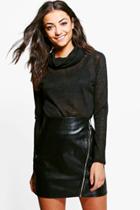 Boohoo Tall Mia Slub Roll Neck Jumper Black