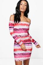 Boohoo Poppy Tie Dye Off Shoulder Midi Dress