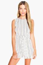 Boohoo Debbie Tie Belt Striped Playsuit Ivory