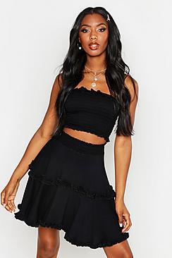 Boohoo Ruffle Shirred Bandeau Crop Top