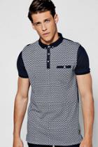 Boohoo Geo Front Button Down Jersey Polo Navy