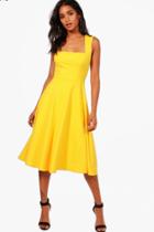 Boohoo Eva Square Neck Midi Skater Dress Freesia