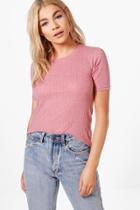 Boohoo Tia Washed Ribbed Tee Rose