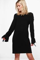 Boohoo Jenny Split Sleeve Tie Shift Dress Black