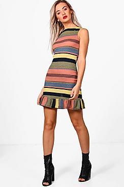 Boohoo Tasha Knitted Stripe Frill Hem Bodycon Dress