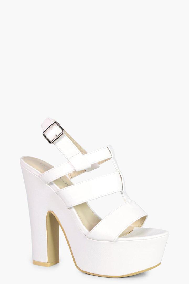 Boohoo Gracie Platform Cage Heels White