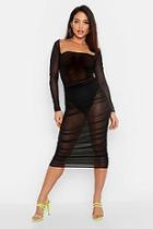 Boohoo Mesh Square Neck Bodycon Ruched Dress