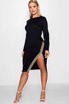 Boohoo Plus Bianca Tape Trim Long Sleeve Midi Dress