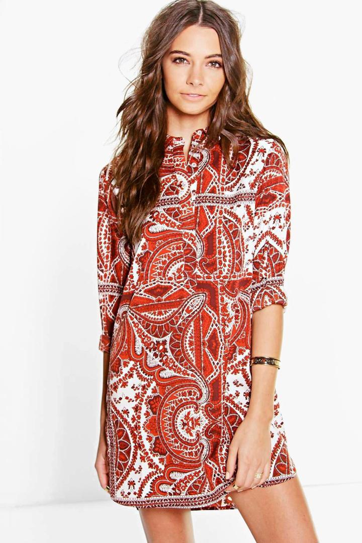 Boohoo Elisabetha Paisley Shirt Dress Multi