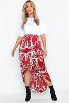 Boohoo Plus Chain Print Satin Wrap Midi Skirt