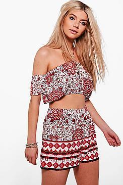 Boohoo Erica Woven Print Bandeau & Short Co-ord Set