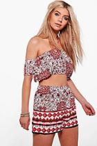 Boohoo Erica Woven Print Bandeau & Short Co-ord Set