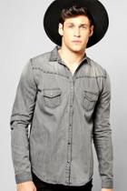 Boohoo Skinny Fit Denim Shirt With Studs Grey