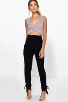 Boohoo Amira Belted Tailored Tie Ankle Slim Trousers Black