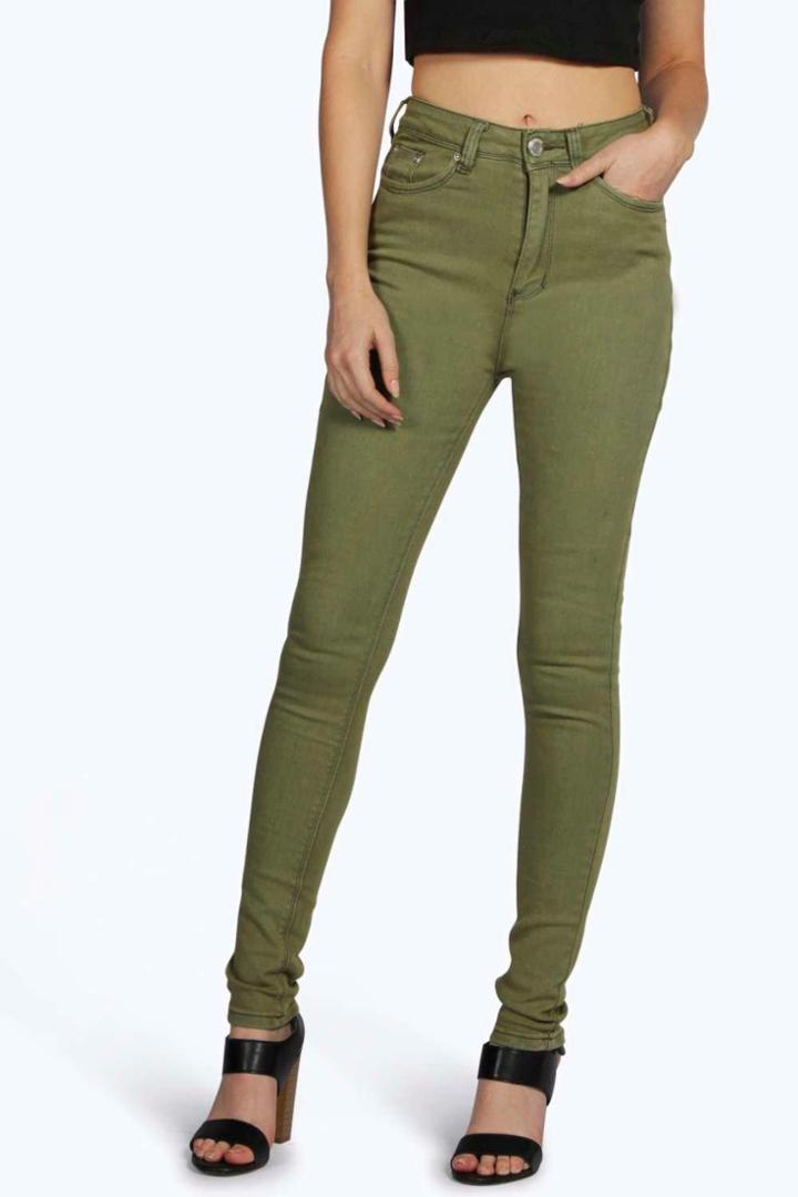 Boohoo Lara High Rise Skinny Jeans Khaki