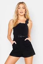 Boohoo Linen Belted Buckle Strap Playsuit