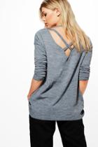 Boohoo Jasmine Cross Strap Detail Fine Knit Jumper Grey