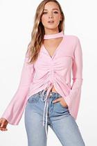 Boohoo Lucy Ruched Front Top With Flared Sleeve