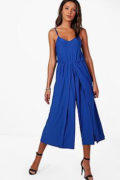 Boohoo Tall Wrap Split Leg Strappy Culotte Jumpsuit