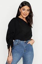 Boohoo Ruched Sleeve One Shoulder Top