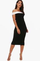 Boohoo Posey Contrast Off The Shoulder Midi Dress