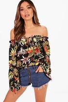 Boohoo Abigail Floral Woven Off The Shoulder Top