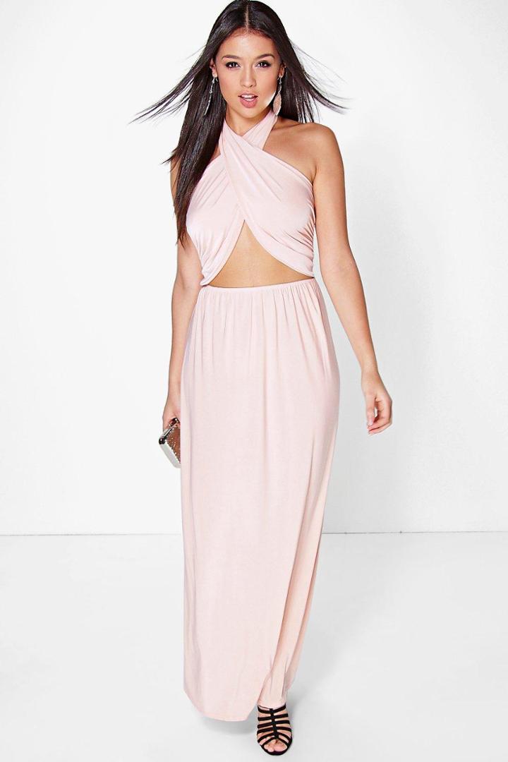 Boohoo Cara Twist Front Halterneck Maxi Dress Blush