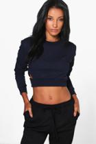 Boohoo Molly Cut Out Side Longsleeve Crop Sweatshirt Navy