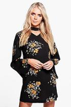 Boohoo Aditi Floral Print Choker A-line Shift Dress