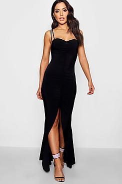 Boohoo Amelie Slinky Gathered Fish Tail Maxi Dress