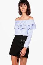 Boohoo Sarah Stripe Frill Bardot Shirt