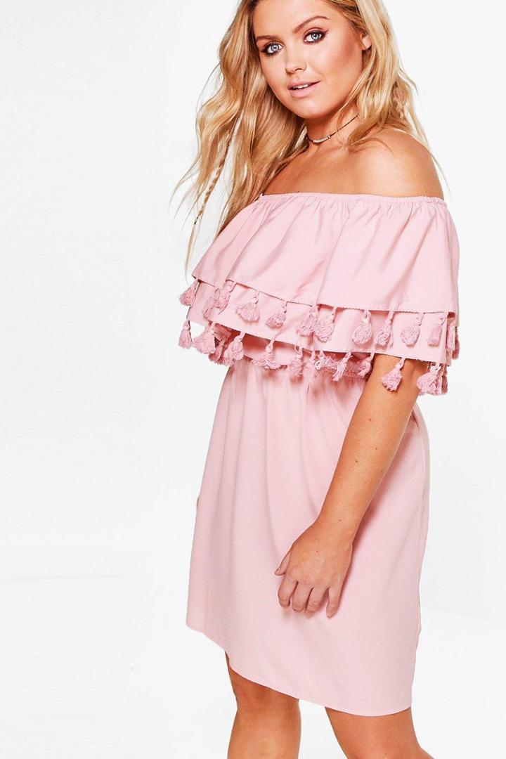 Boohoo Plus Lottie Pom Pom Double Layer Dress Blush
