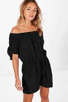 Boohoo Aria Off Shoulder Tie Sleeve Playsuit