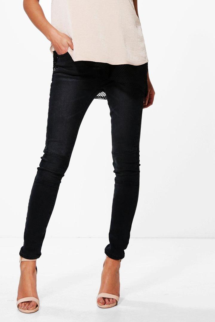 Boohoo Jessie High Rise Biker Skinny Jeans Black