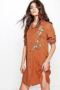Boohoo Pamela Embroidered Shirt Dress