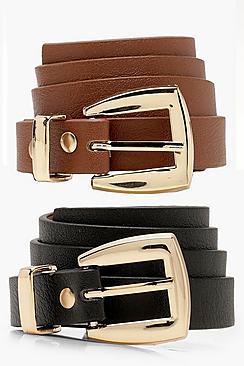 Boohoo 2 Pack Chunky Buckle Skinny Belt