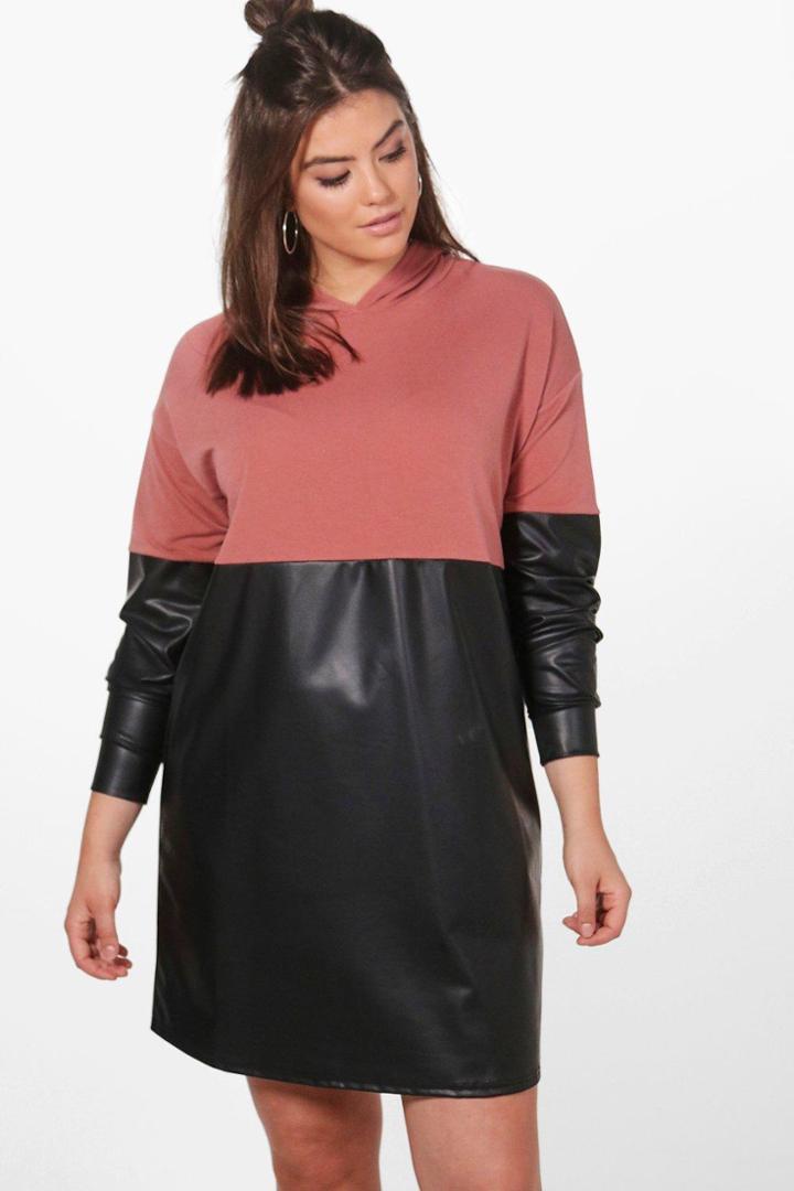 Boohoo Plus Louise Leather Look Contrast Sweat Dress Rose