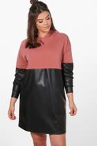 Boohoo Plus Louise Leather Look Contrast Sweat Dress Rose
