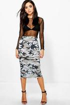 Boohoo Satti Camo Print Knitted Midi Skirt