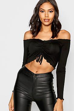 Boohoo Jersey Lettuce Hem Ruched Front Top