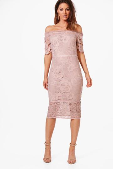 Boohoo Boutique Nikka Off Shoulder Lace Midi Dress Blush