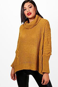 Boohoo Leah Chunky Roll Neck Cable Knit Jumper