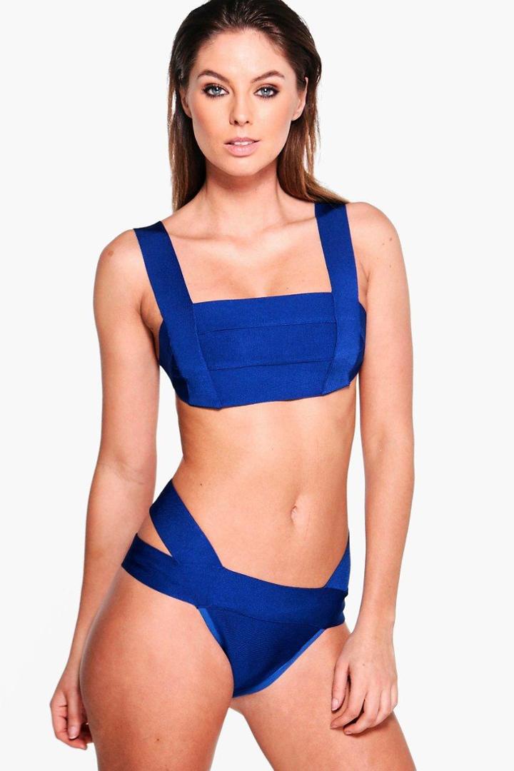 Boohoo Cuba Boutique Bandage Bikini Blue