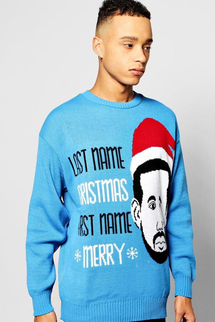 Boohoo Last Name Christmas Jumper Blue