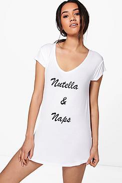 Boohoo Petite Jessica V Neck Slogan Night Dress