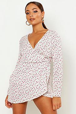 Boohoo Ditsy Floral Print Wrap Skater Dress