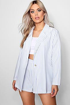 Boohoo Plus Cassie Stripe Blazer + Short Co-ord