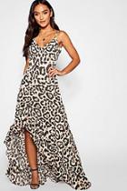 Boohoo Petite Leopard Strappy Ruffle Dress
