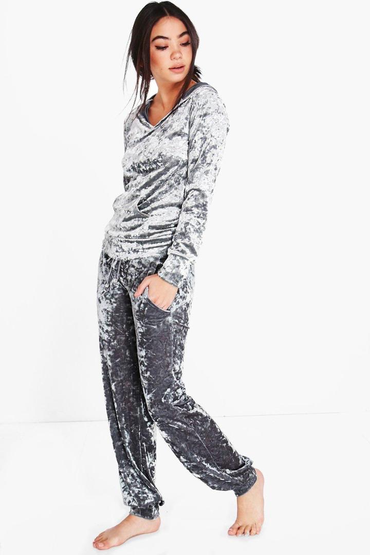 Boohoo Grace Crushed Velvet Jogger Silver