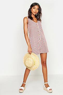 Boohoo Tall Stripe Twill Romper